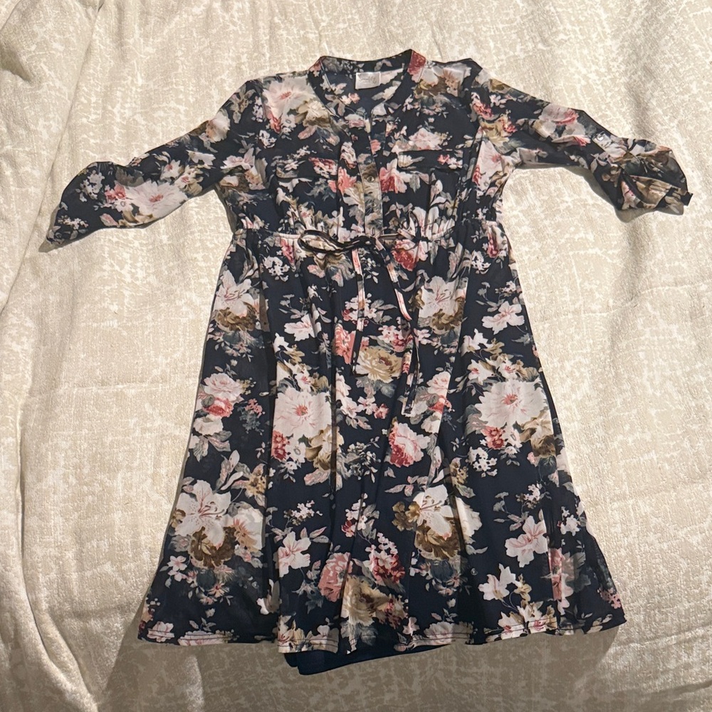 Women’s Maternity Navy Floral Long-Sleeve Dress